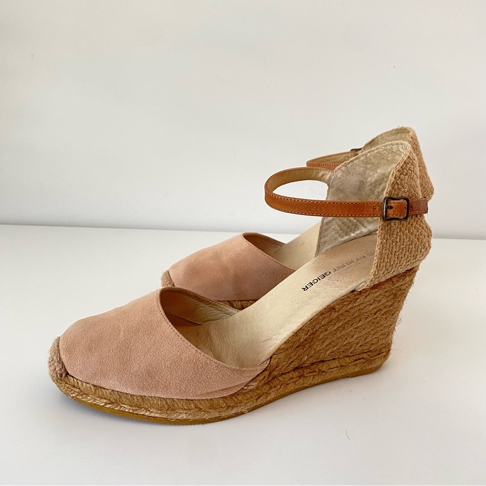 Kurt Geiger Wedge Heel Ankle Strap Dusty Pink Suede Espadrilles Size 38/7.5 GUC - Picture 5 of 13